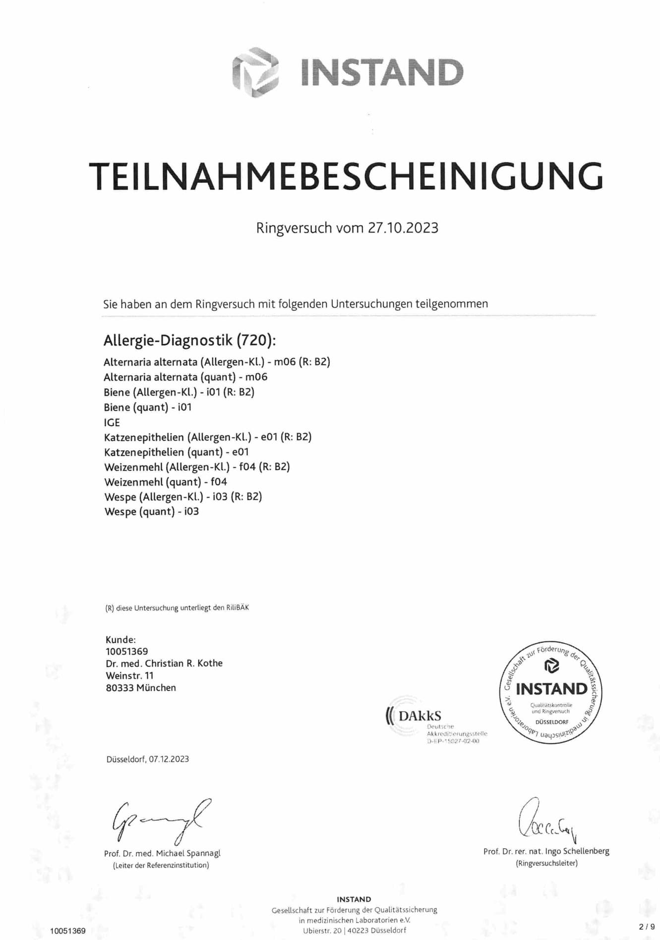 Teilnahmebescheinidung Ringversuch